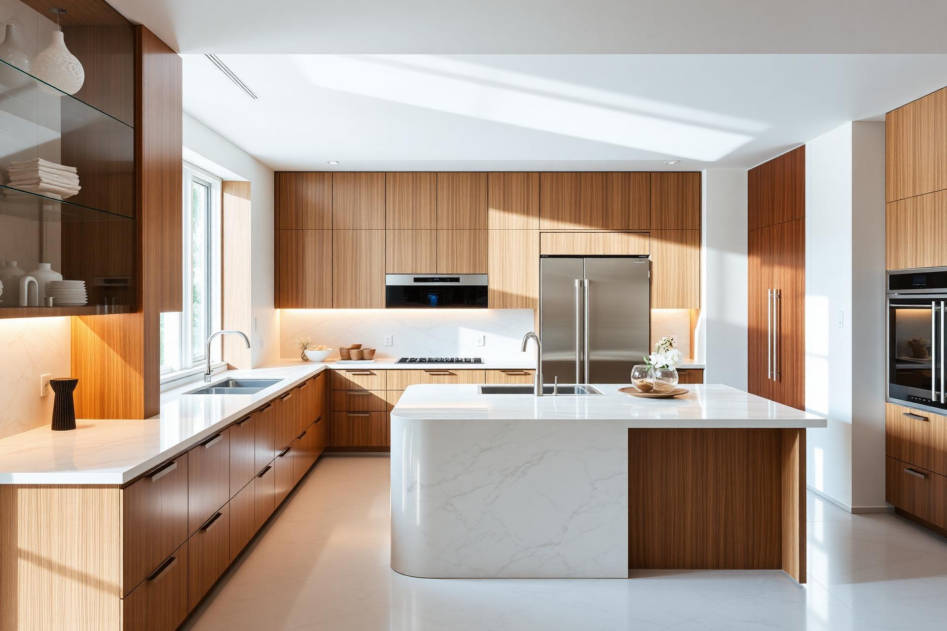 Cozinha de luxo com bancada de mármore